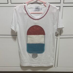 Lola + The Boys White T-Shirt with Red, Blue, and Silver Ice Pop